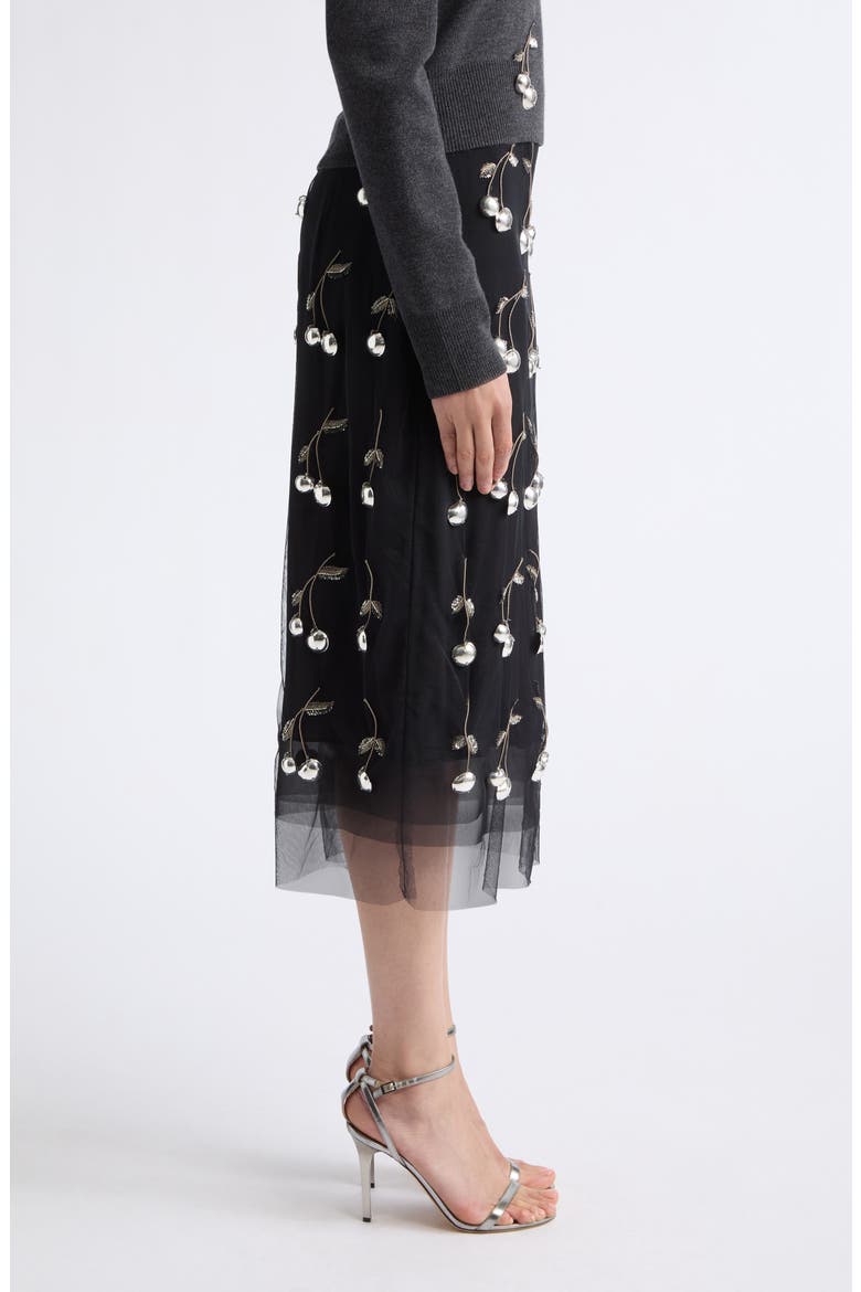 Cherry Embellished Layered Tulle Skirt, Alternate, color, BLACK