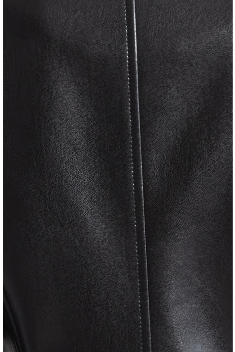 Crystal Button Scrunched Sleeve Faux Leather Jacket, Alternate, color, BLACK