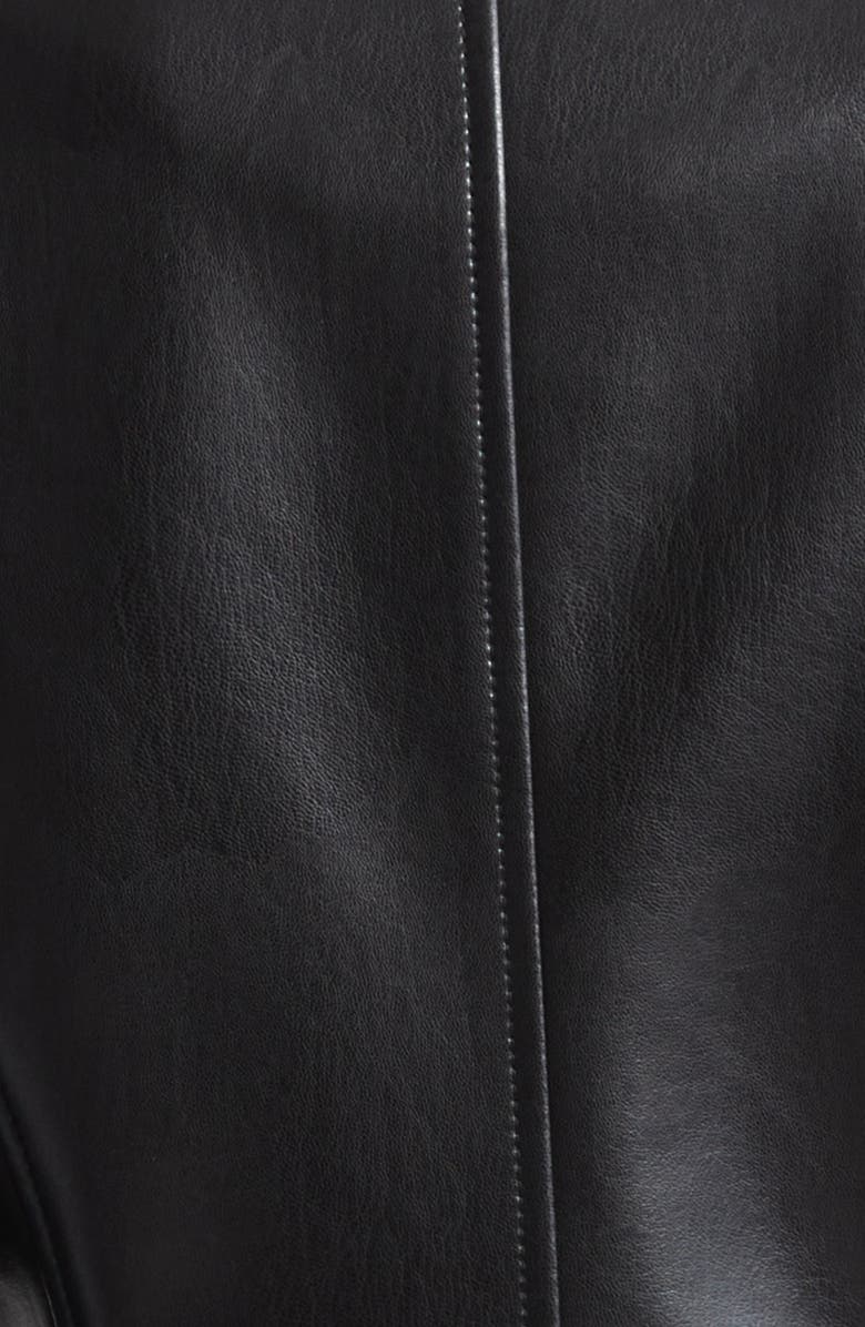 Cinq à Sept Crystal Button Scrunched Sleeve Faux Leather Jacket, Alternate, color, Black