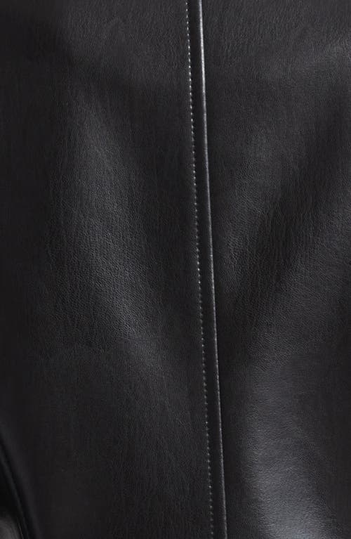 Cinq À Sept Crystal Button Scrunched Sleeve Faux Leather Jacket In Black