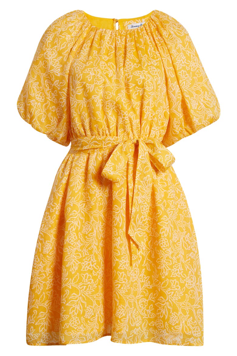 Veranda Vines Print Tie Waist Dress, Alternate, color, CANNA LILY