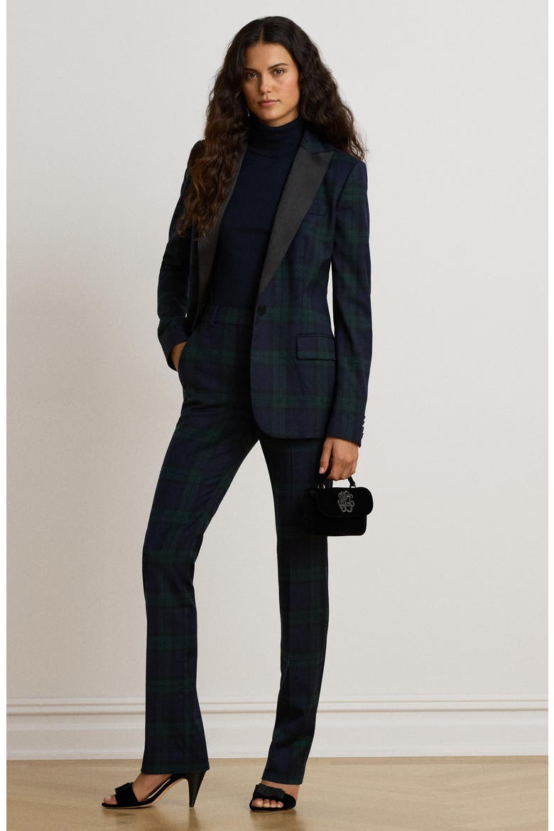 Plaid High Waist Straight Leg Wool Blend Pants, Alternate, color, BLUE/ MULTI