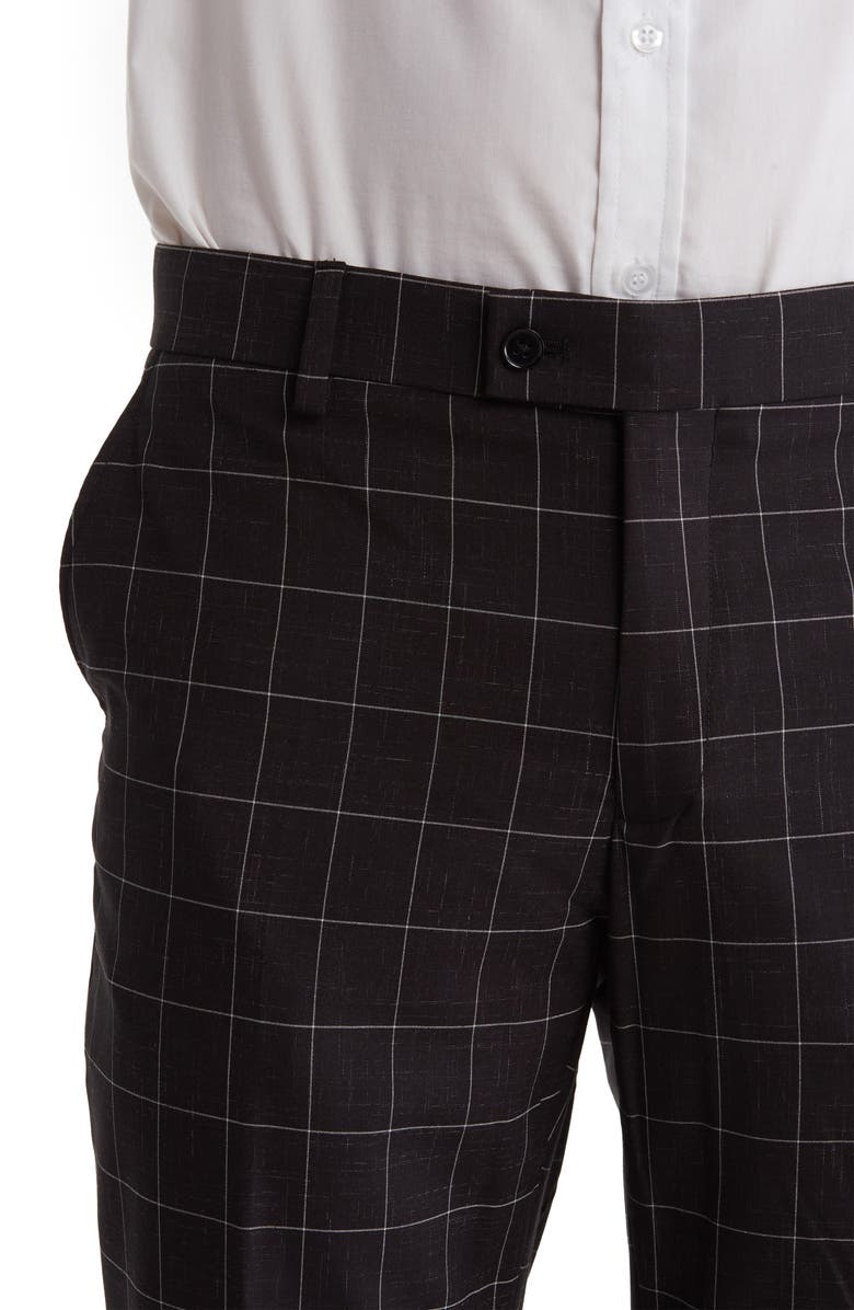 SAVILE ROW CO Black Windowpane Plaid Two Button Peak Lapel Suit, Alternate, color, Black