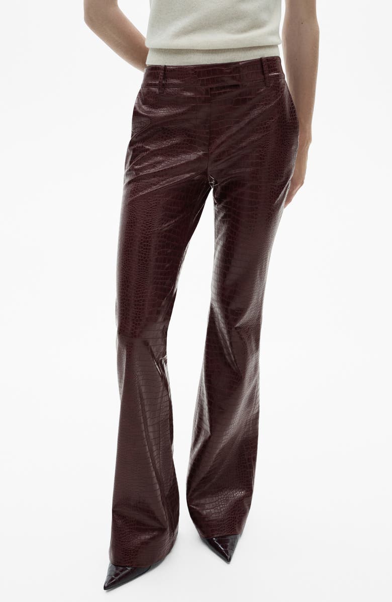 MANGO Snake Embossed Faux Leather Flare Pants, Main, color, 