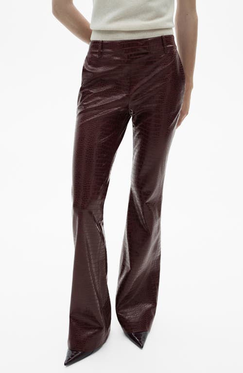 Shop Mango Snake Embossed Faux Leather Flare Pants In Burgundy