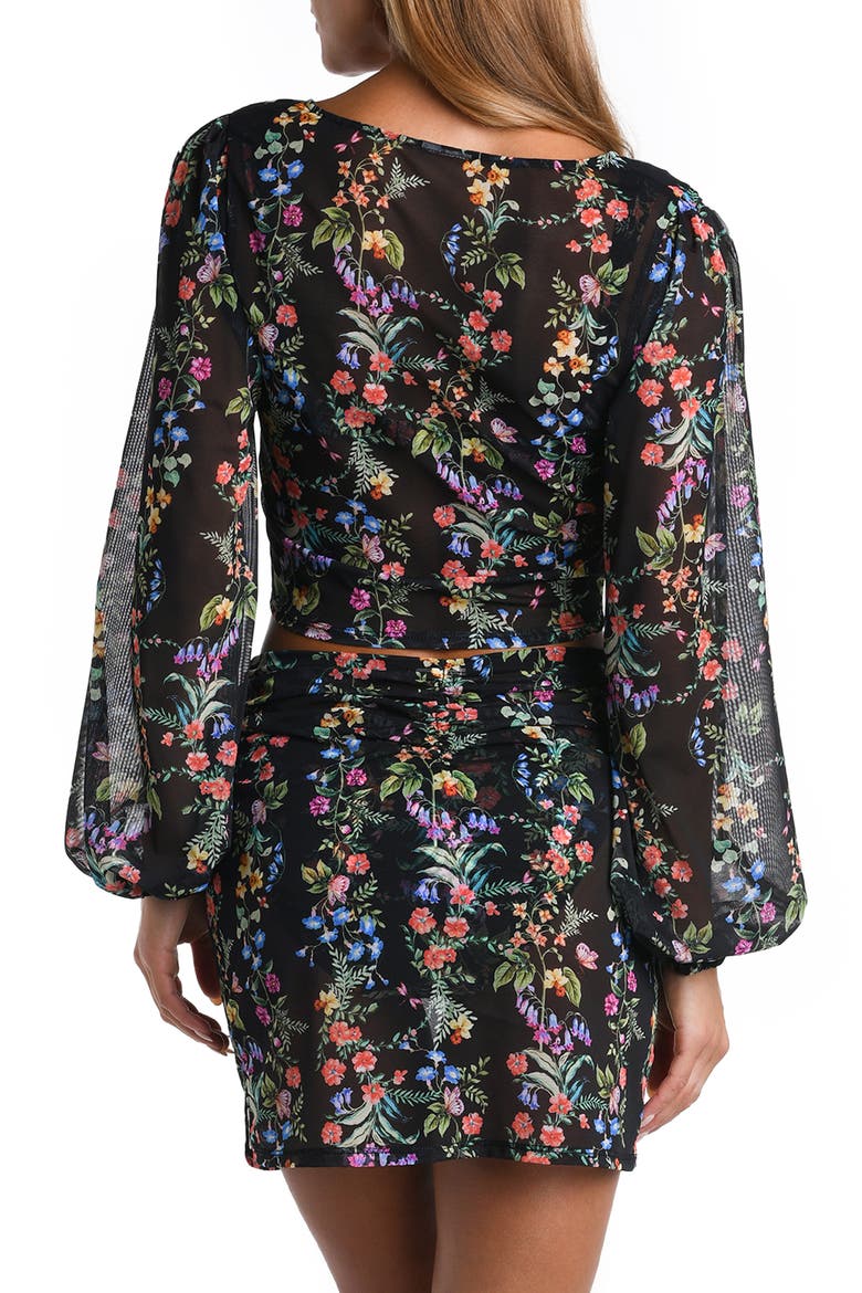 Floral Mesh Cover-Up Cardigan Top, Alternate, color, BLACK