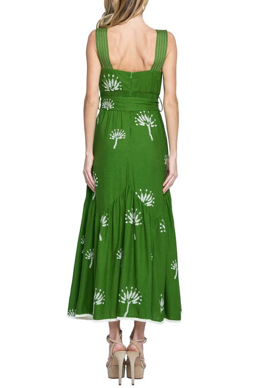 Ciebon Sadira Embroidered Tie Belt Tiered Sundress In Green