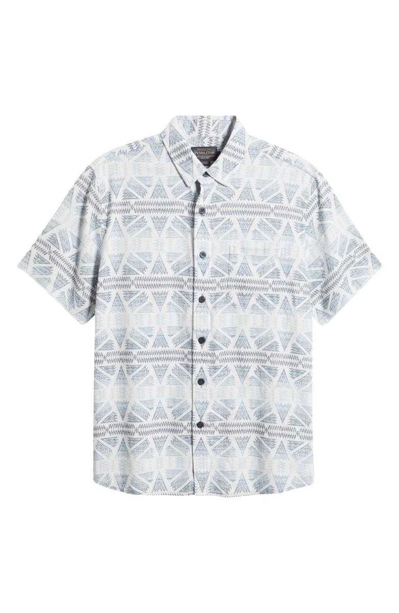 Pendleton Dawson Print Short Sleeve Linen Blend Button-Up Shirt, Main, color, Ponderosa Grey/ Blue