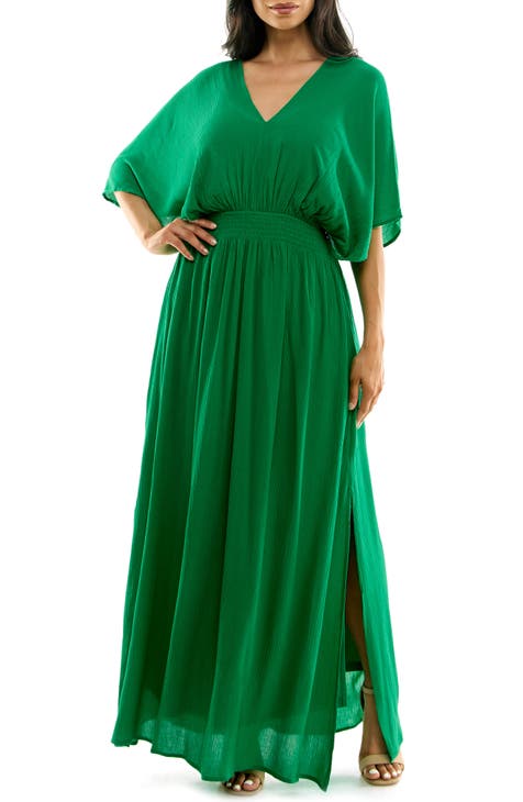 V-Neck Smocked Waist Maxi Dress