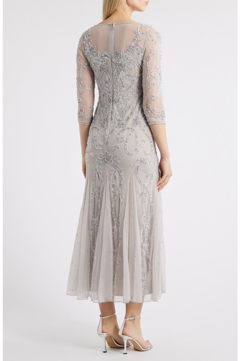 Beaded Illusion Neck Gown, Alternate, color, SILVER