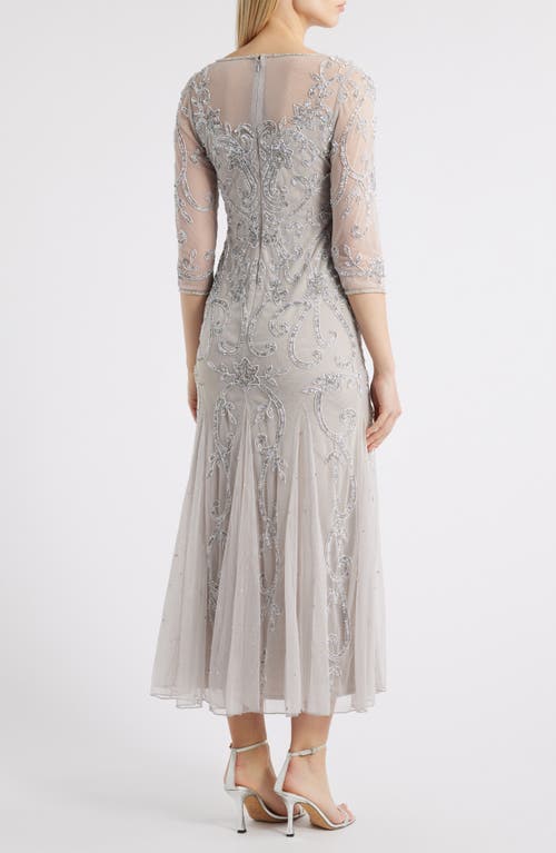 Pisarro Nights Beaded Illusion Neck Gown In Silver