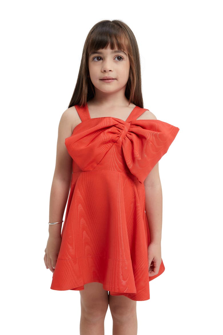 Kids' Stefania Bow Jacquard Party Dress, Alternate, color, FIRE RED