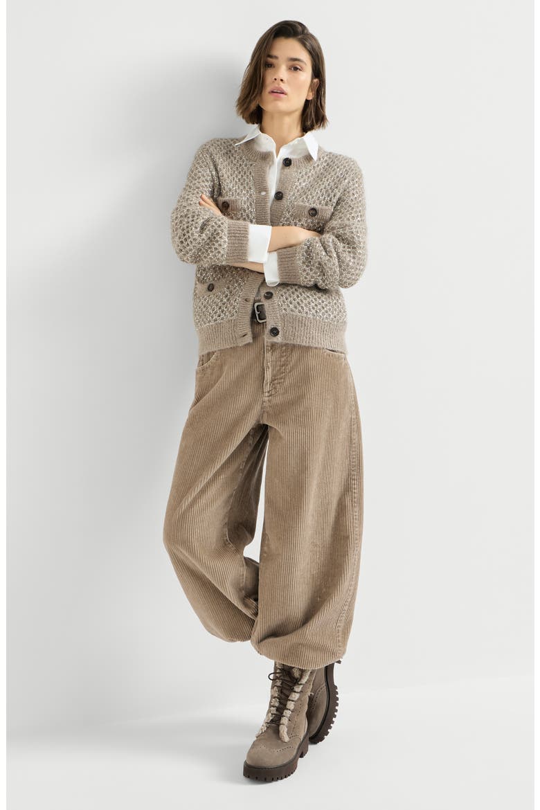 Cotton corduroy baggy trousers with monili, Alternate, color, Beige