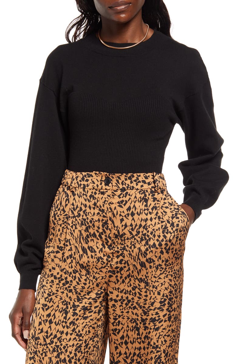 Open Edit Corset Detail Cotton Blend Sweater, Main, color, 