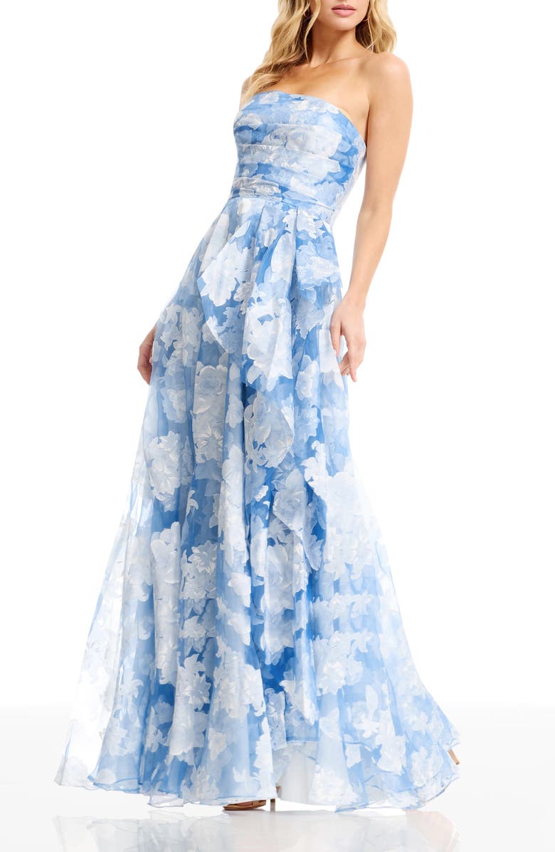 Dress the Population Kit Floral Strapless A-Line Gown, Alternate, color, 