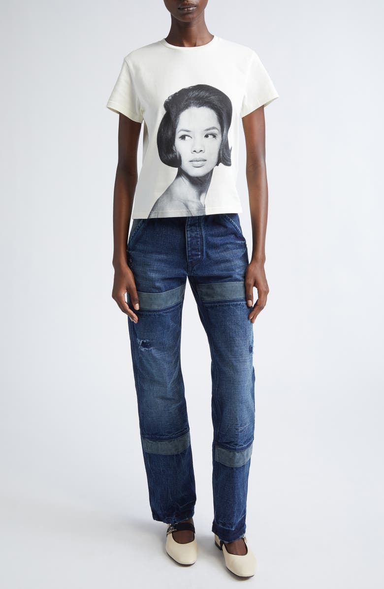 Wales Bonner Selah Crop Graphic T-Shirt, Alternate, color, Ivory