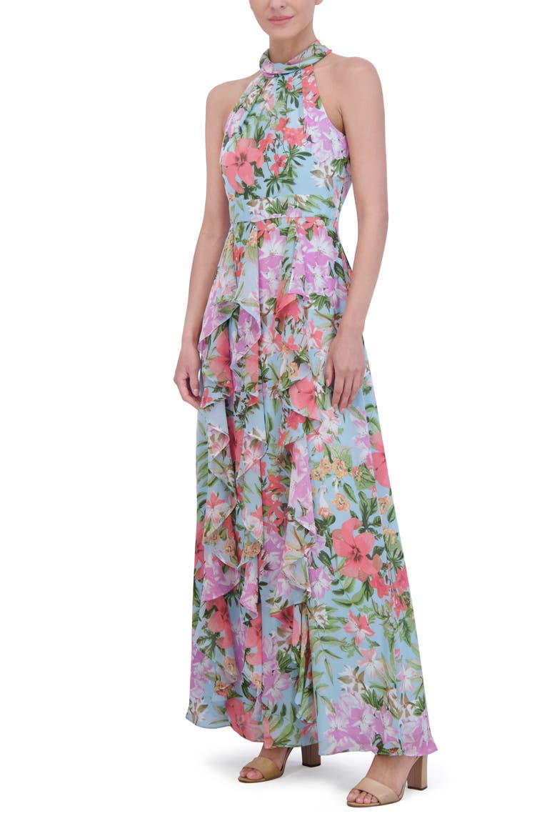 Floral Ruffle Detail Maxi Dress, Alternate, color, LIGHT BLUE