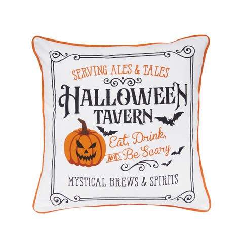 Halloween Tavern Pumpkin Jack-O-Lantern Accent Throw Pillow, 18" x 18"