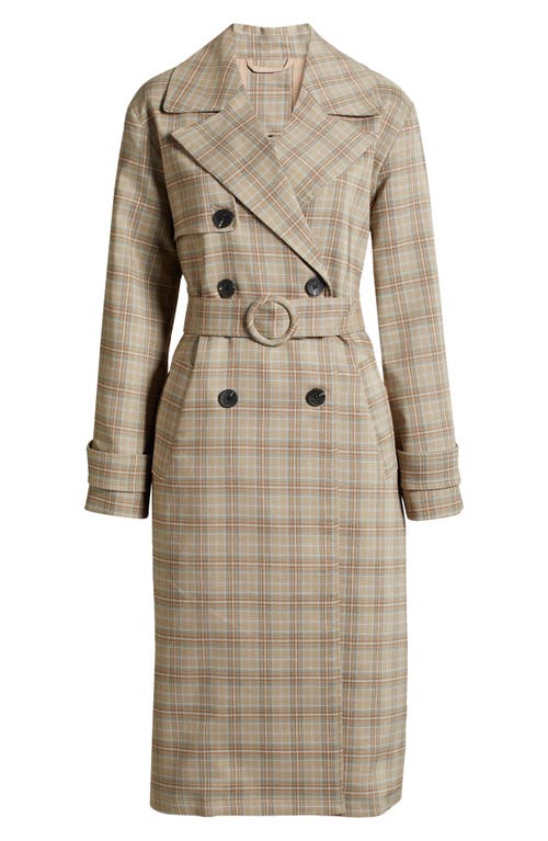 Avec Les Filles Plaid Trench Coat In Taupe Plaid