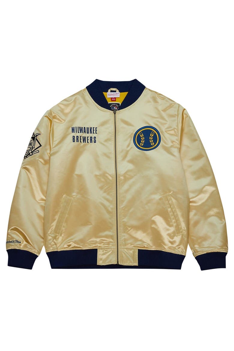 Men's Mitchell & Ness Gold Milwaukee Brewers OG 2.0 Lightweight Satin Full-Zip Jacket, Alternate, color, Gold