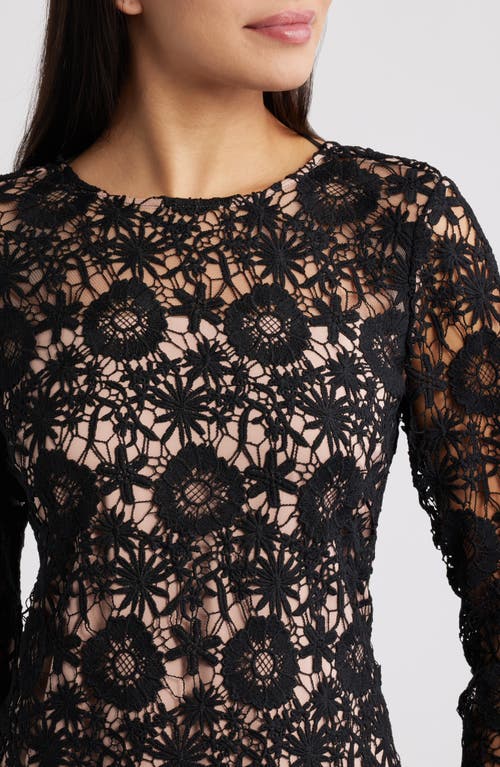 Sam Edelman Floral Lace Long Sleeve Minidress In Black