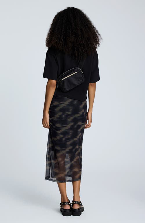 Kenneth Cole Printed Mesh Pull-on Side Ruched Midi Skirt