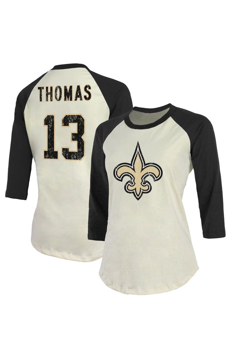 Majestic Threads Women's Fanatics Branded Michael Thomas Cream/Black New Orleans Saints Player Raglan Name & Number 3/4-Sleeve T-Shirt, Alternate, color, 