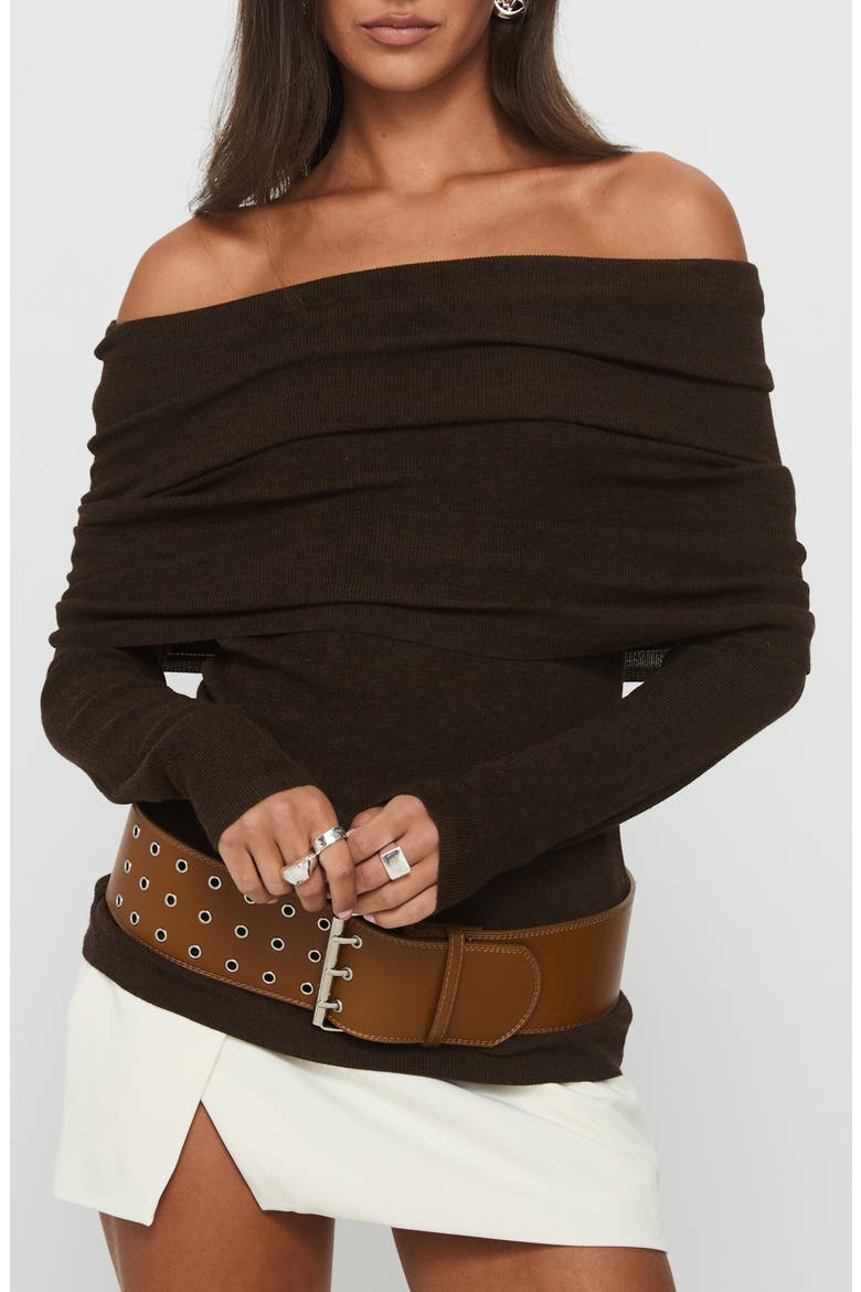 Florrie Off the Shoulder Foldover Top, Main, color, CHOCOLATE