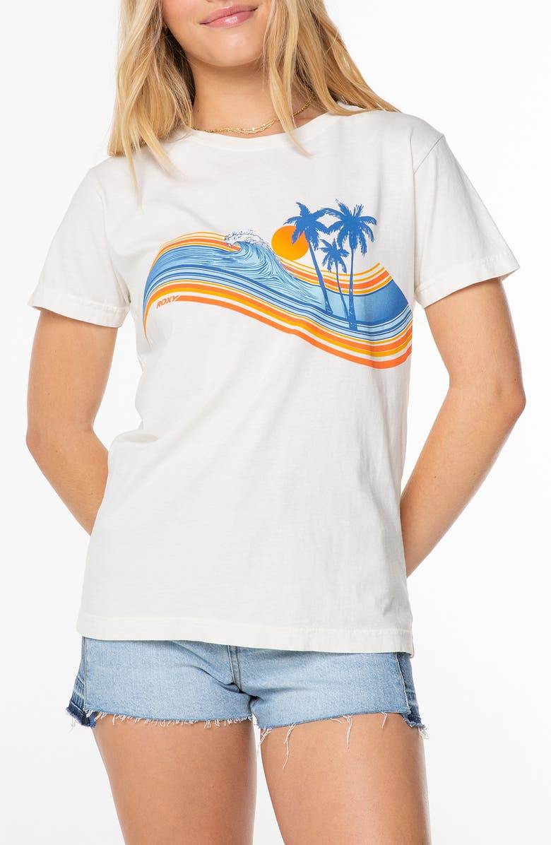 Roxy Wave Stripe Graphic T-Shirt, Main, color, Egret Wave Stripe