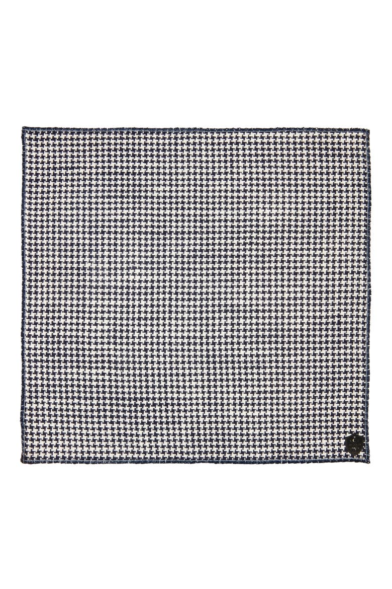 Houndstooth Cotton Pocket Square, Alternate, color, NAVY