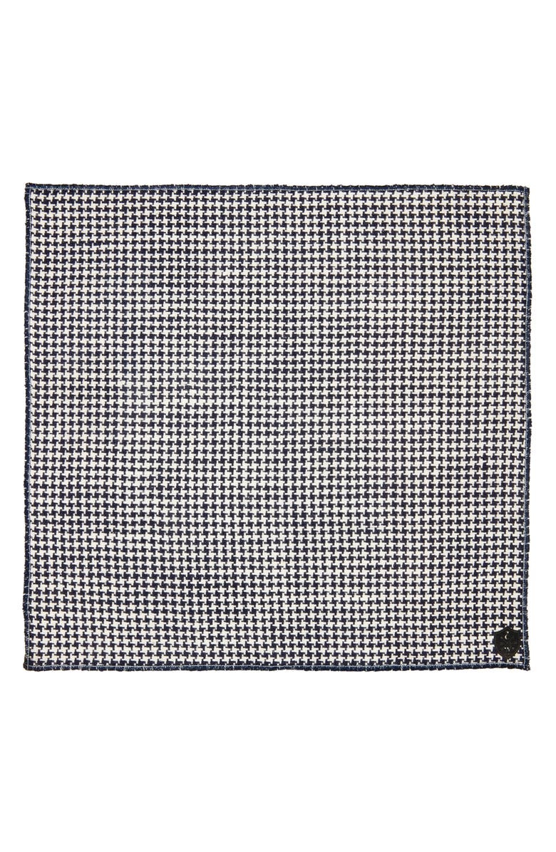 CLIFTON WILSON Houndstooth Cotton Pocket Square, Alternate, color, Navy