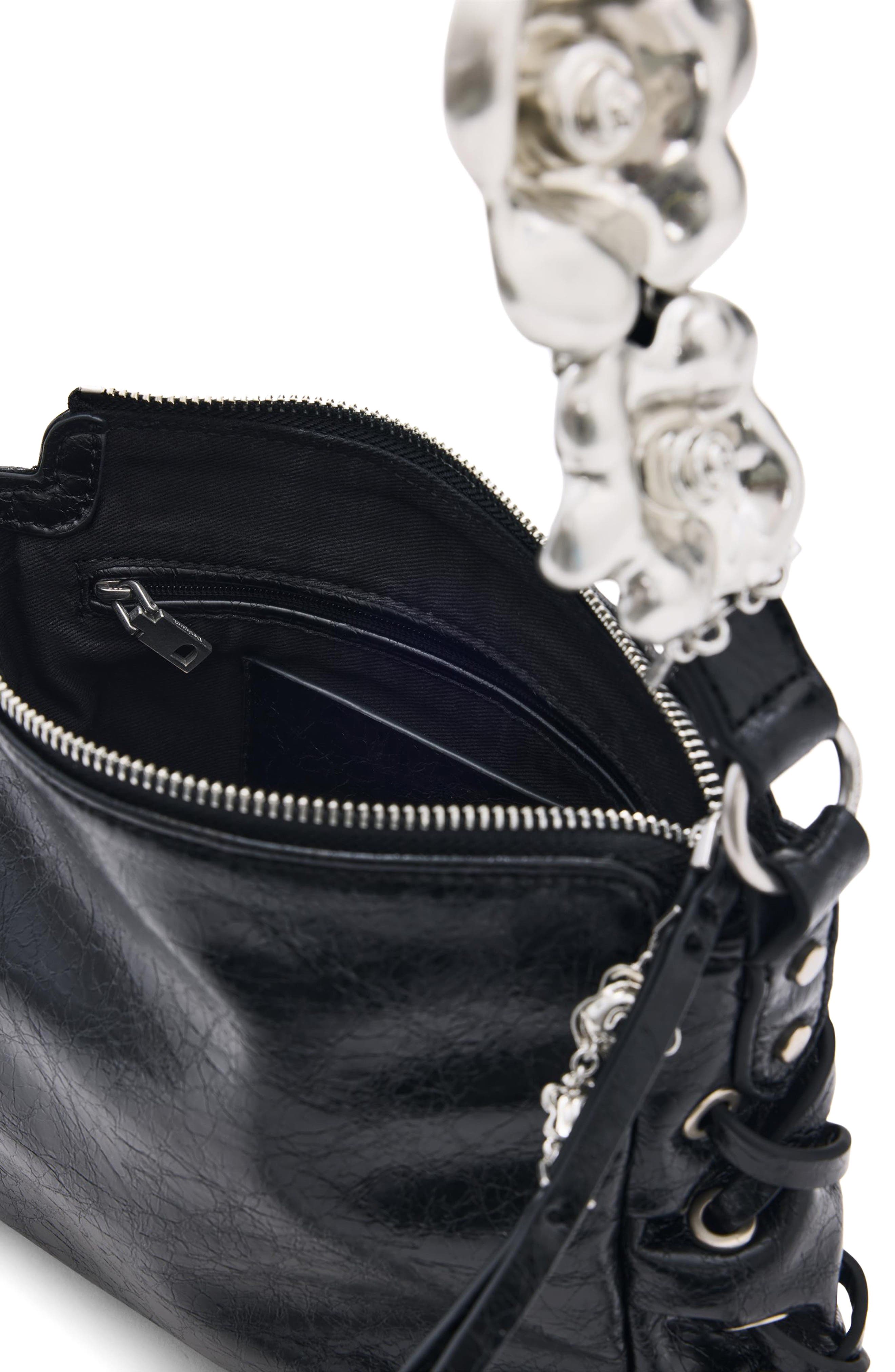 Large Charm Detail Faux Leather Crossbody Bag, Alternate, color, BLACK
