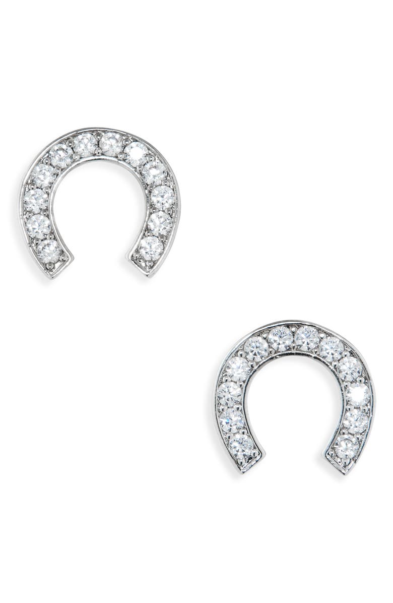 Kate Spade New York cubic zirconia horseshoe stud earrings, Main, color, Clear/ Silver.