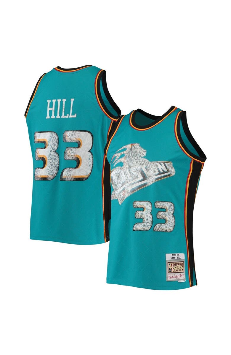 Mitchell & Ness Men's Mitchell & Ness Grant Hill Teal Detroit Pistons 1998/99 Hardwood Classics NBA 75th Anniversary Diamond Swingman Jersey, Alternate, color, 