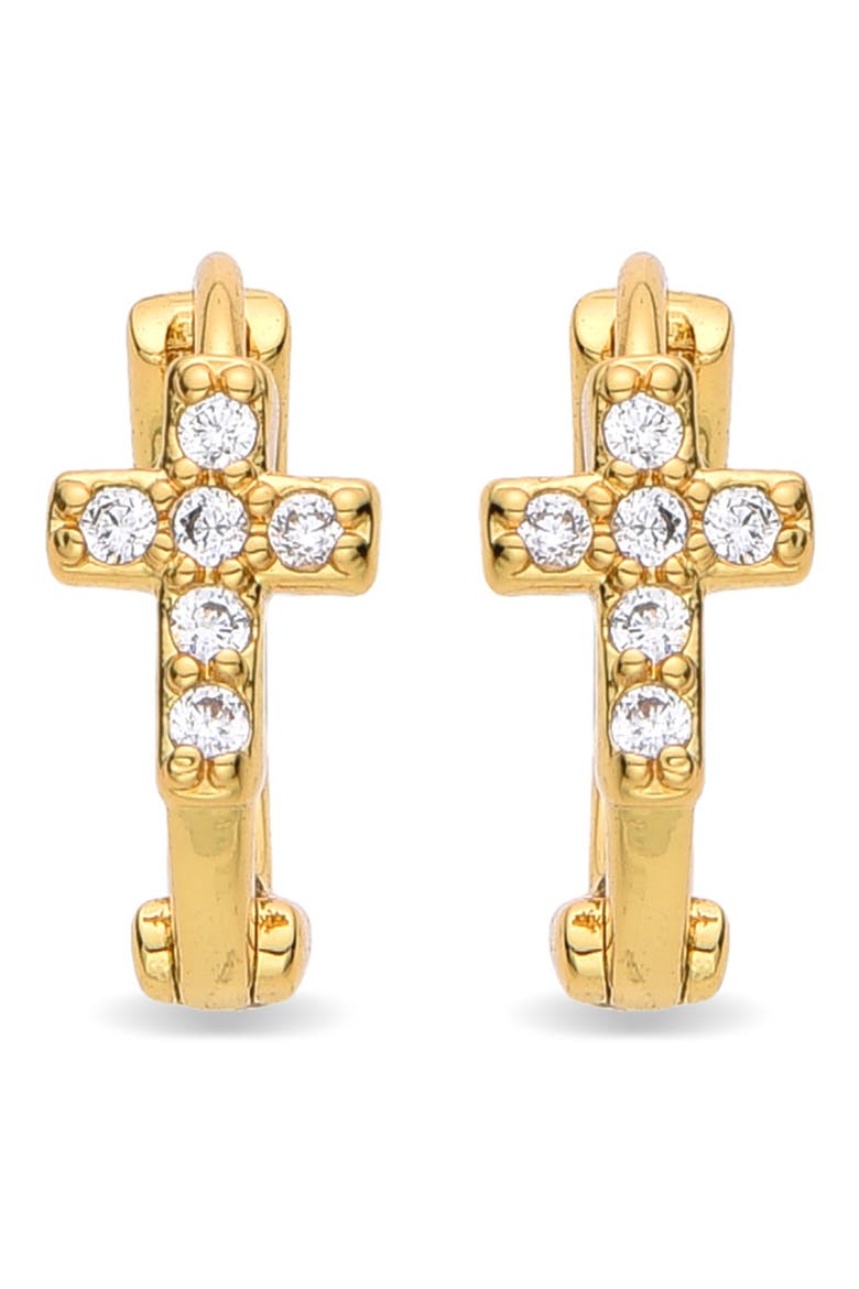 Louane CZ Cross Hoop Earrings, Alternate, color, GOLD