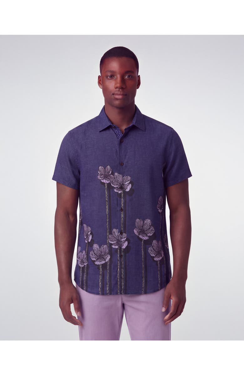 Lords of Harlech Crafty Floral Short Sleeve Fine Linen Shirt, Alternate, color, Crafty Floral Navy