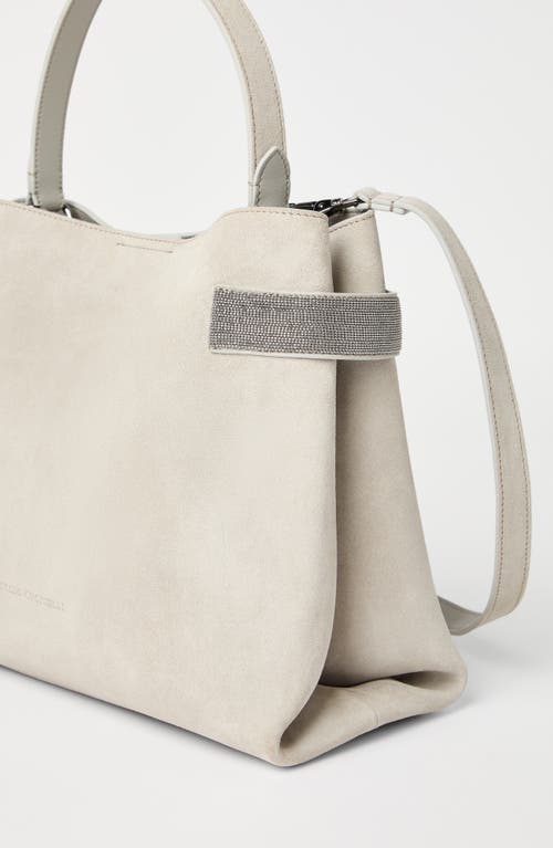 Brunello Cucinelli Suede Top-handle Essence Bag In Light Grey