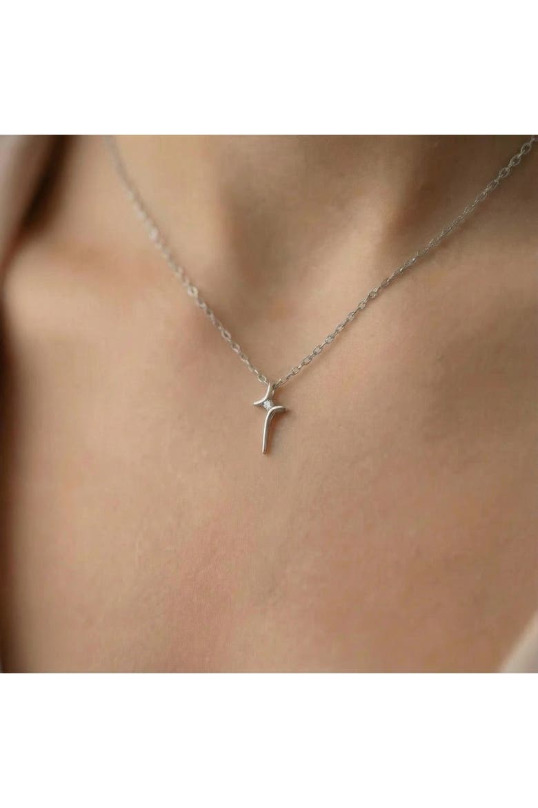 Diamond Cross Pendant Gold 18" Necklace 5/8" Tall Lab G, Alternate, color, White Gold