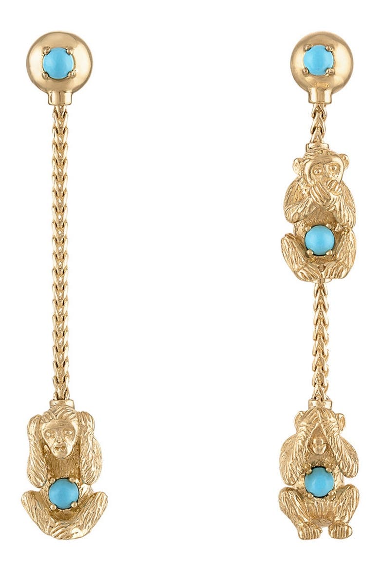 Wise Monkey 14k Gold Turquoise Drop Earrings, Main, color, YELLOW GOLD, TURQUOISE