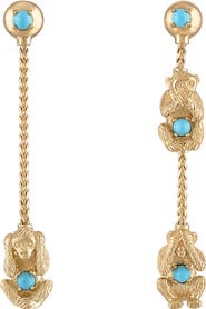 EDEN PRESLEY Wise Monkey 14k Gold Turquoise Drop Earrings