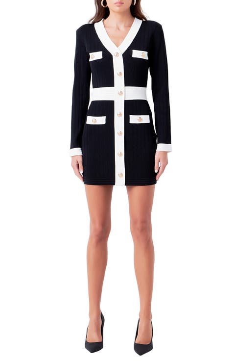 Contrast Trim Long Sleeve Rib Minidress