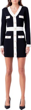 Endless Rose Contrast Trim Long Sleeve Rib Minidress