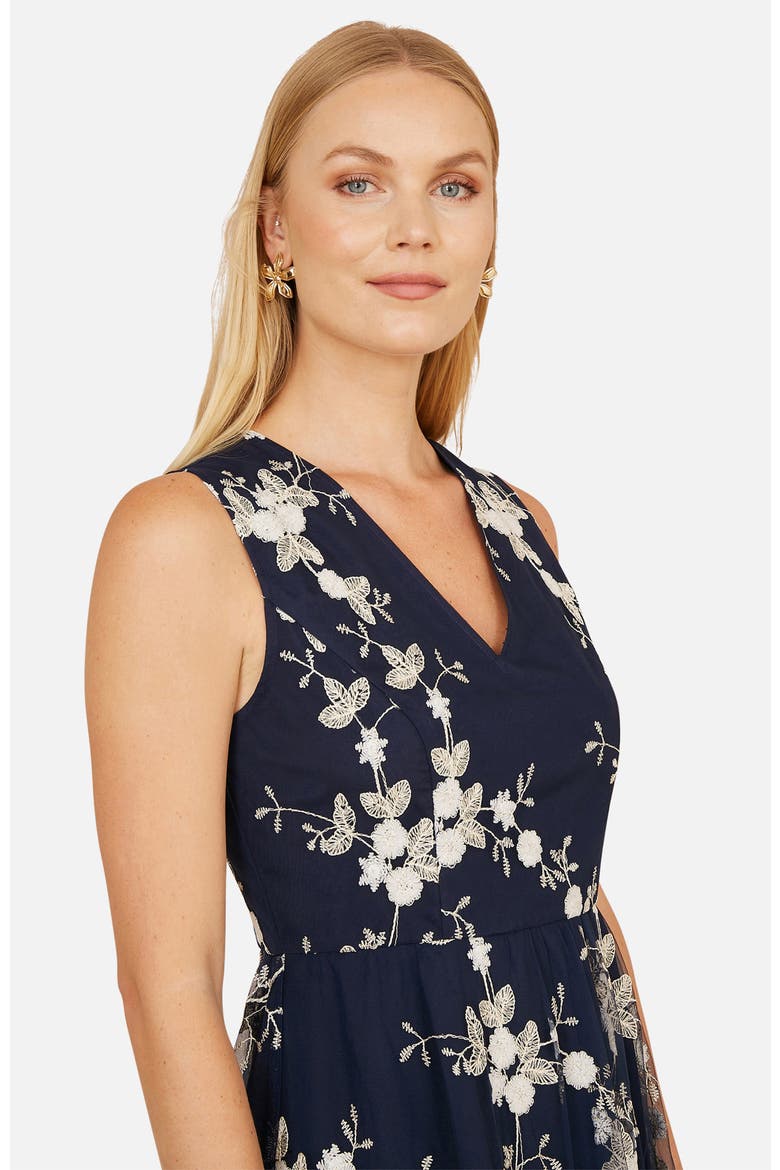 Mesh Embroidered Maxi Dress, Alternate, color, Navy