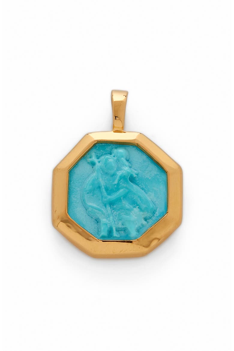 Turquoise Saint Christopher Pendant Charm, Alternate, color, YELLOW GOLD