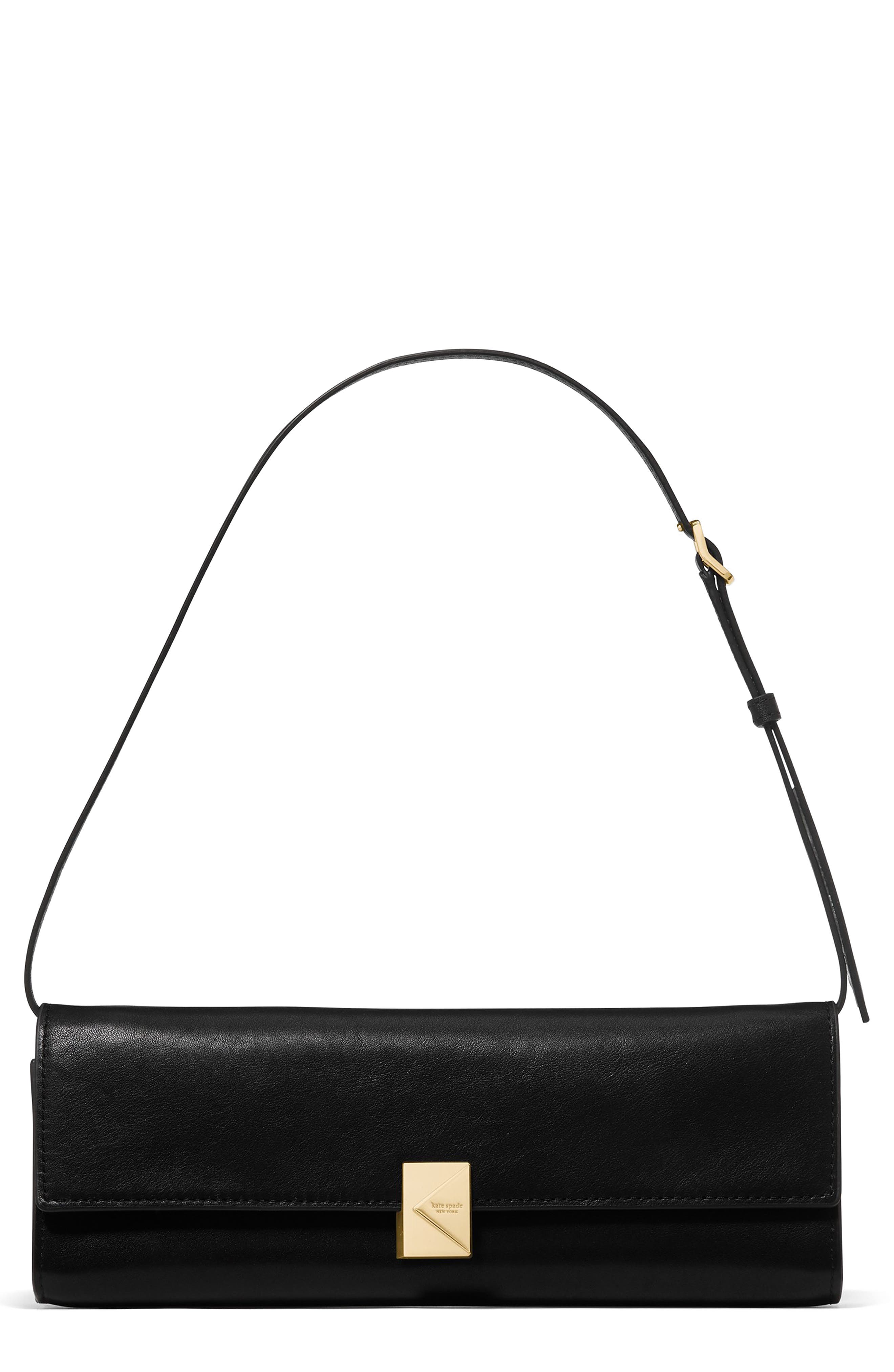 deco soft fine grain leather convertible shoulder bag, Main, color, BLACK