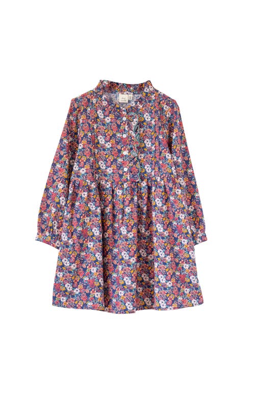 Beet World Long Sleeves Dress with Front Ruffle in Garden Confetti 