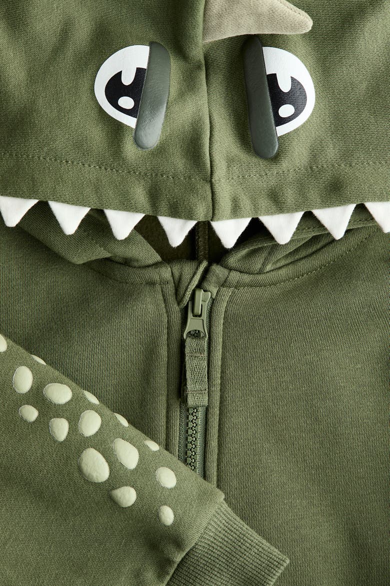 Appliquéd Zip-through Hoodie, Alternate, color, Green/dinosaur