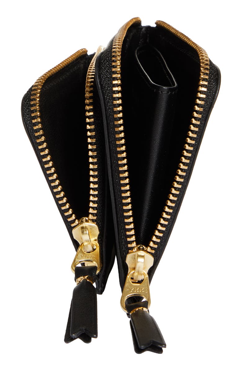 Comme des Garçons Wallets Outside Pocket Two-Compartment Half Zip Leather Wallet, Alternate, color, Black