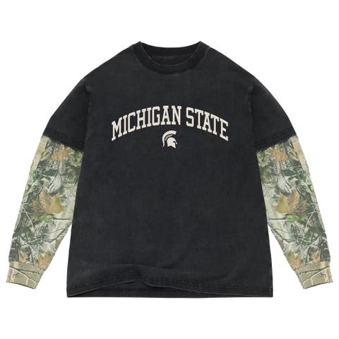 Men's Uscape Apparel Black/Camo Michigan State Spartans Back Bay Twofer Heavyweight Long Sleeve T-Shirt