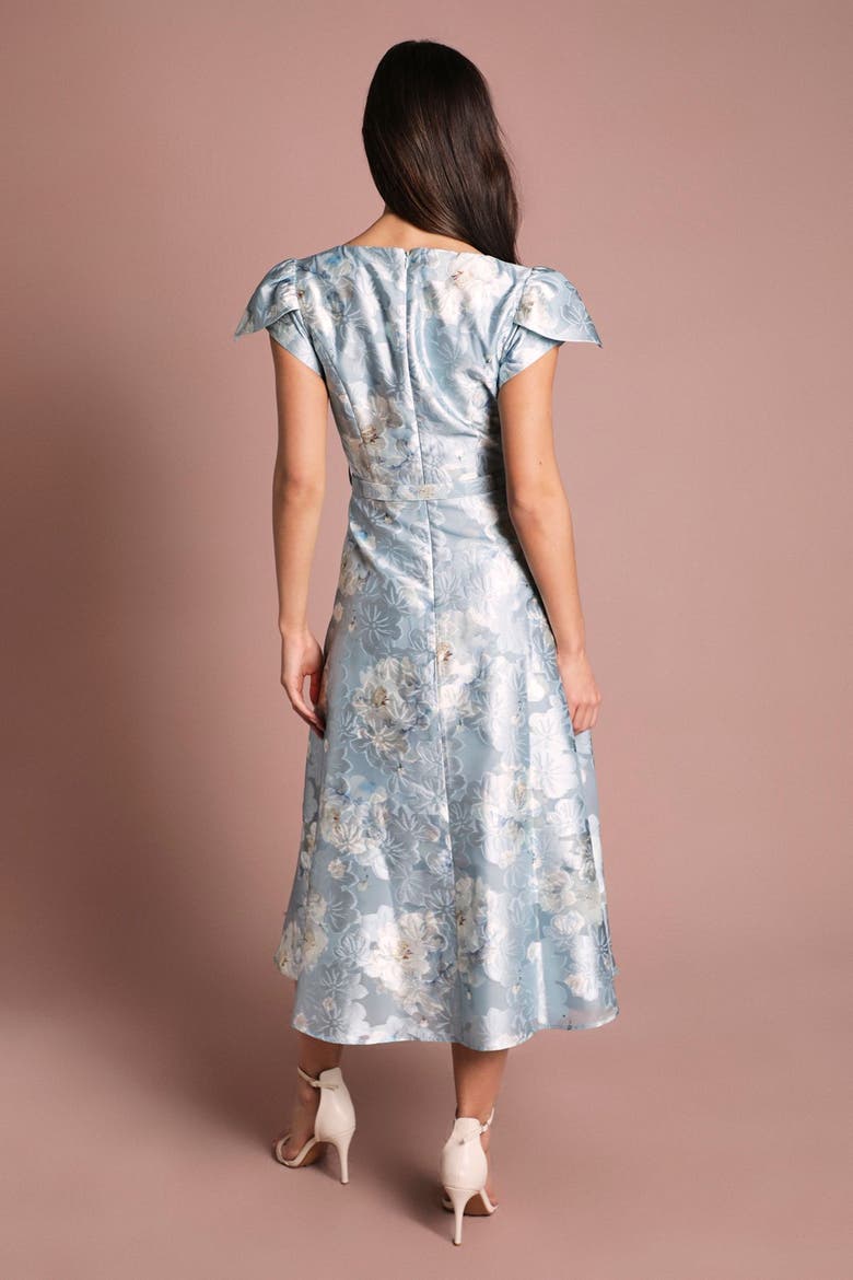 Printed Belted Midi Dress, Alternate, color, Pale Blue